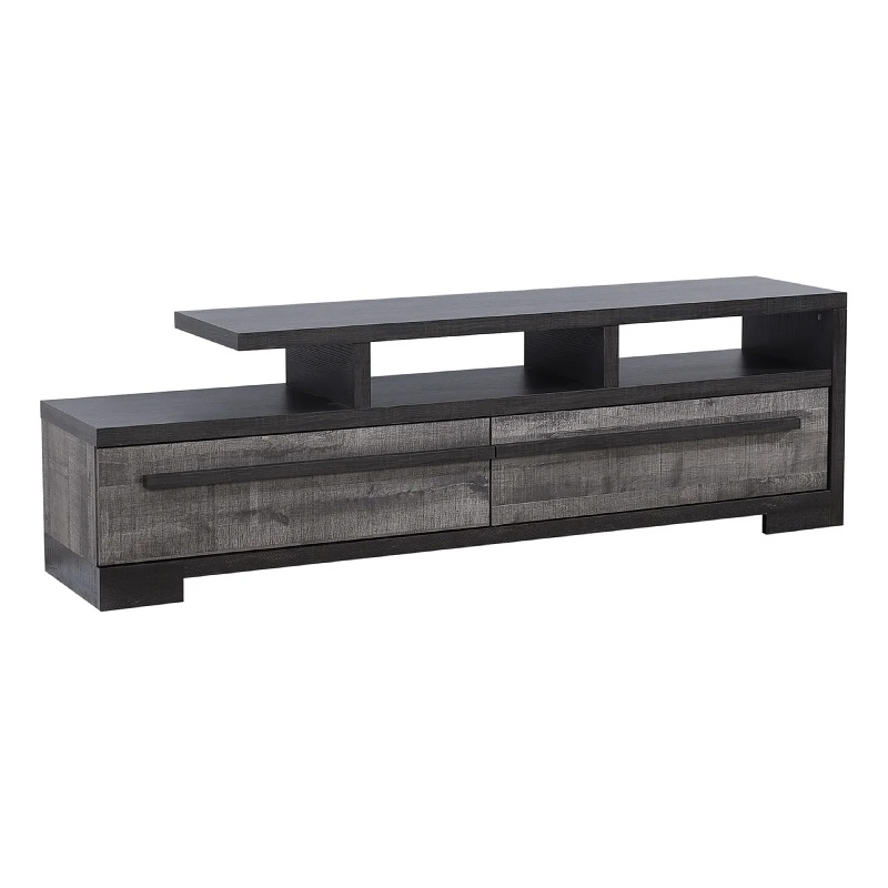 Benjara Ruthe TV Stand Media Console with 2 Drawers- Shelves- Black Gray Wood