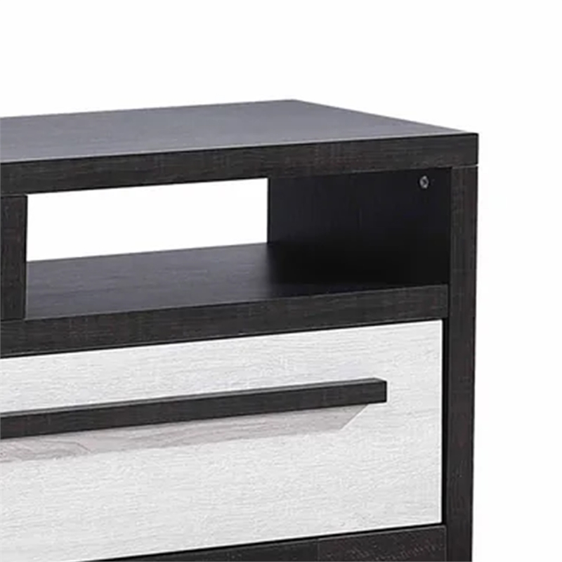 Benjara Ruthe TV Stand Media Cabinet with 2 Drawers- Shelves- Black & White Wood