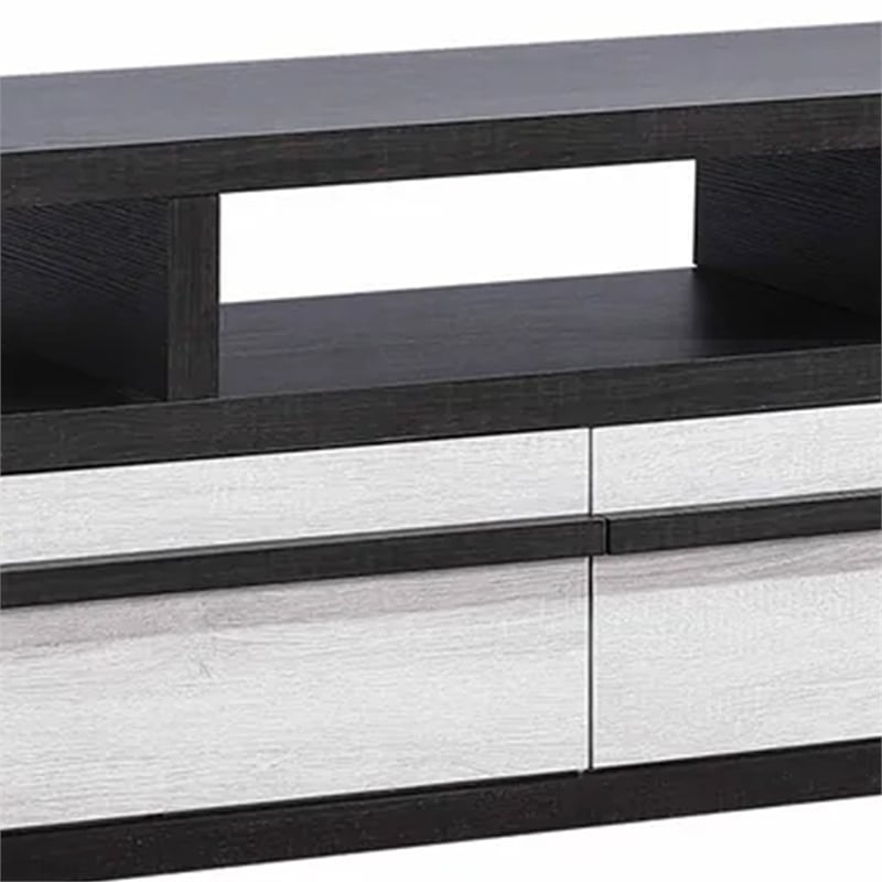 Benjara Ruthe TV Stand Media Cabinet with 2 Drawers- Shelves- Black & White Wood