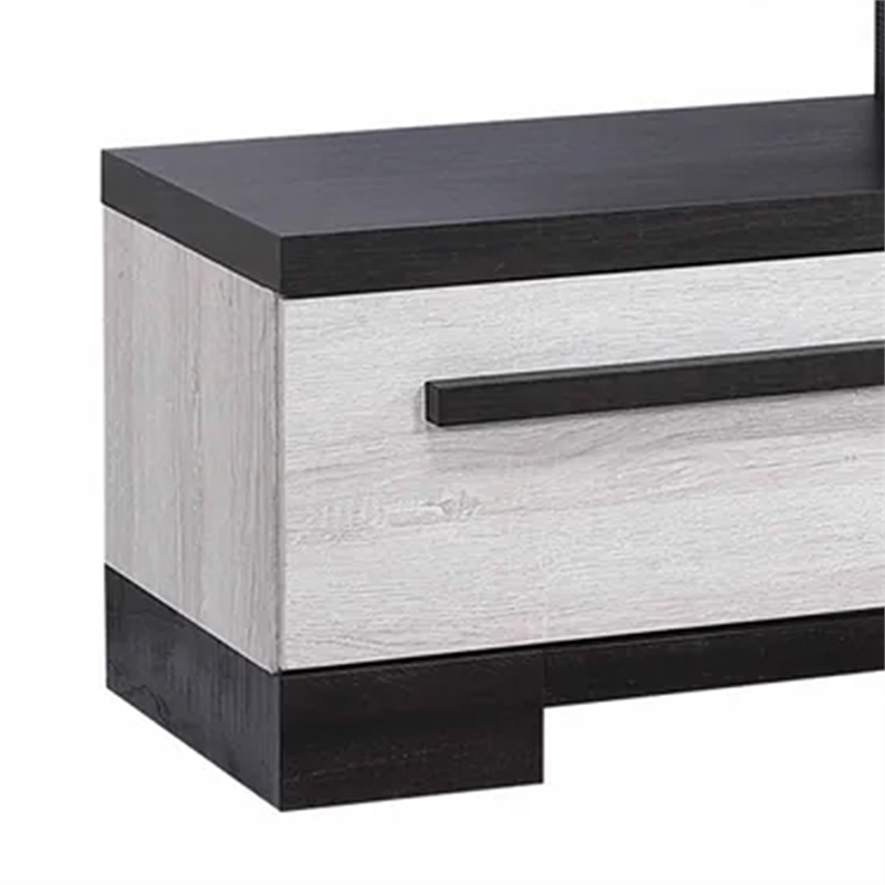 Benjara Ruthe TV Stand Media Cabinet with 2 Drawers- Shelves- Black & White Wood