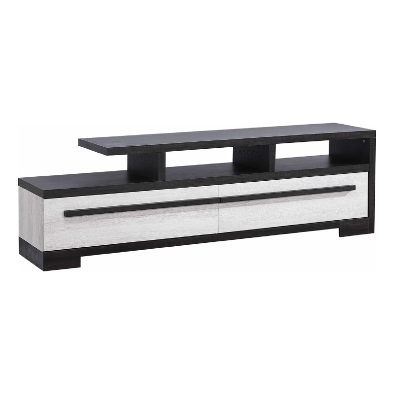 Benjara Ruthe TV Stand Media Cabinet with 2 Drawers- Shelves- Black & White Wood