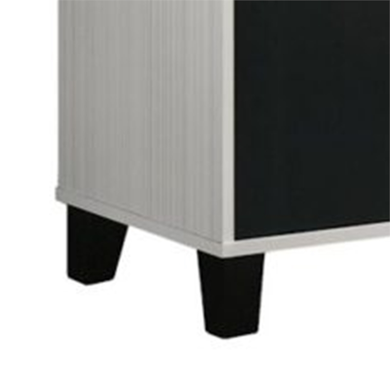 Benjara Akin TV Stand Media Center- 2 Doors w 4 Open Shelves- White- Black Wood