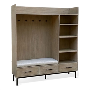 Benjara Jiny 72&quot Hall Tree w Cushioned Seat Bench- 3 Drawers- Wheat Brown