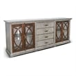Benjara Camie TV Media Console- 4 Glass Cabinet Doors- Gray Solid Wood- 91 Inch