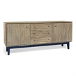Benjara Claire Buffet Server Console-3 Drawers 2 Cabinets-Wheat-Black Mindi Wood