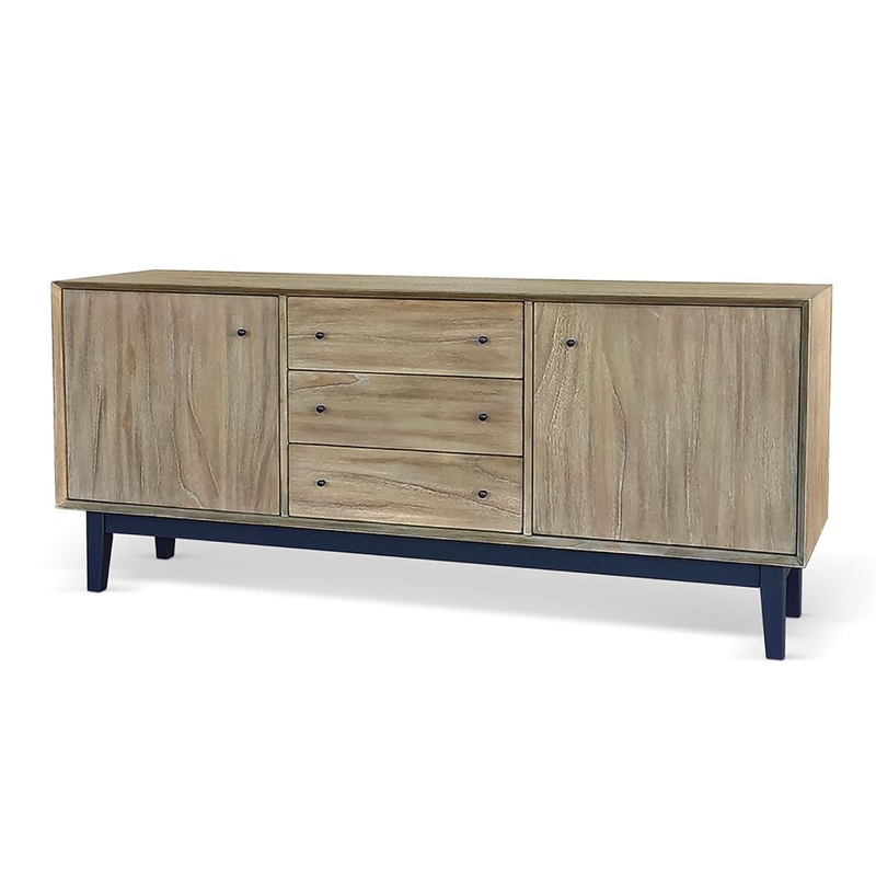 Benjara Claire Buffet Server Console-3 Drawers 2 Cabinets-Wheat-Black Mindi Wood