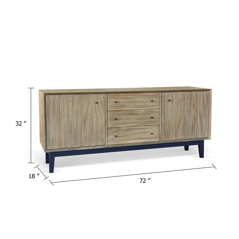 Benjara Claire Buffet Server Console-3 Drawers 2 Cabinets-Wheat-Black Mindi Wood