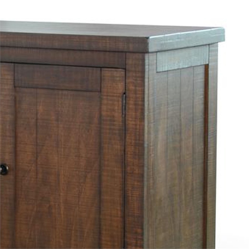 Benjara Camie Buffet Cabinet- 3 Drawers- Wine Racks- Brown Mahogany Wood