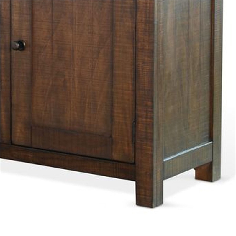 Benjara Camie Buffet Cabinet- 3 Drawers- Wine Racks- Brown Mahogany Wood