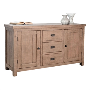 Benjara Camie Buffet Server- 3 Drawers- 2 Cabinets- Wine Racks- Brown Mahogany