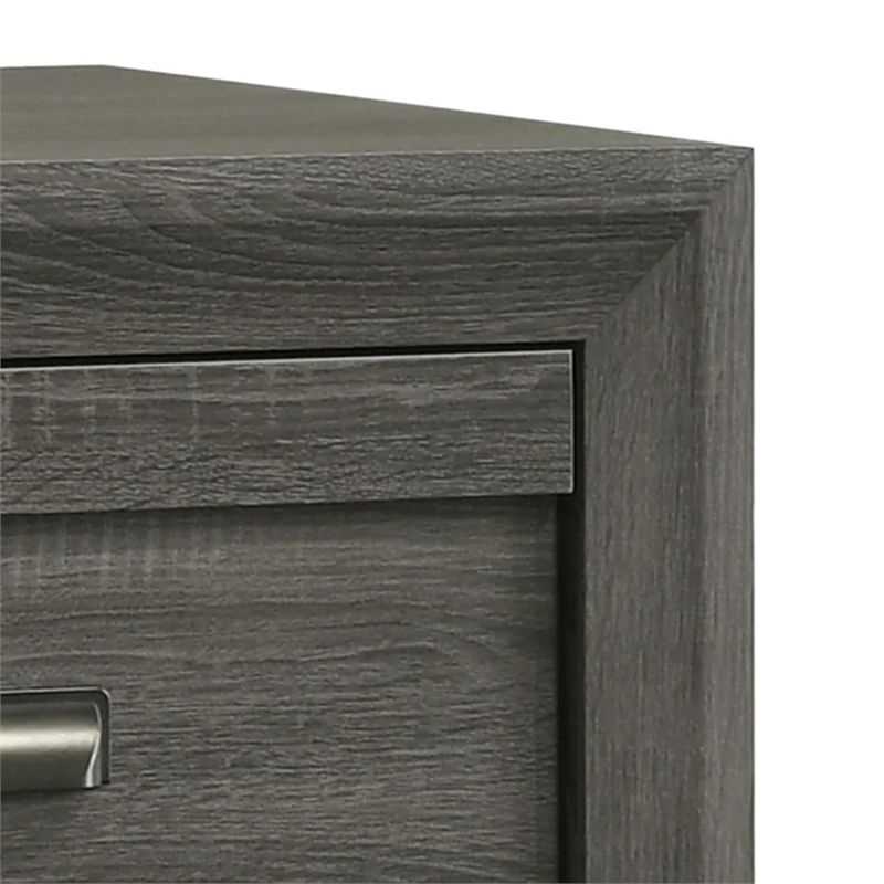 Benjara Velz Nightstand- 2 Drawers- Metal Finger Pull Handles- Dark Gray Wood