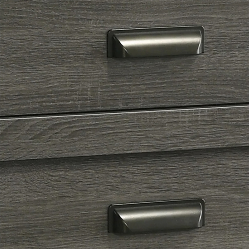 Benjara Velz Nightstand- 2 Drawers- Metal Finger Pull Handles- Dark Gray Wood