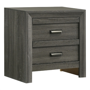 Benjara Velz Nightstand- 2 Drawers- Metal Finger Pull Handles- Dark Gray Wood
