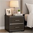 Benjara Hez Nightstand- 2 Drawers- Silver Trim- Modern Dark Brown Finish