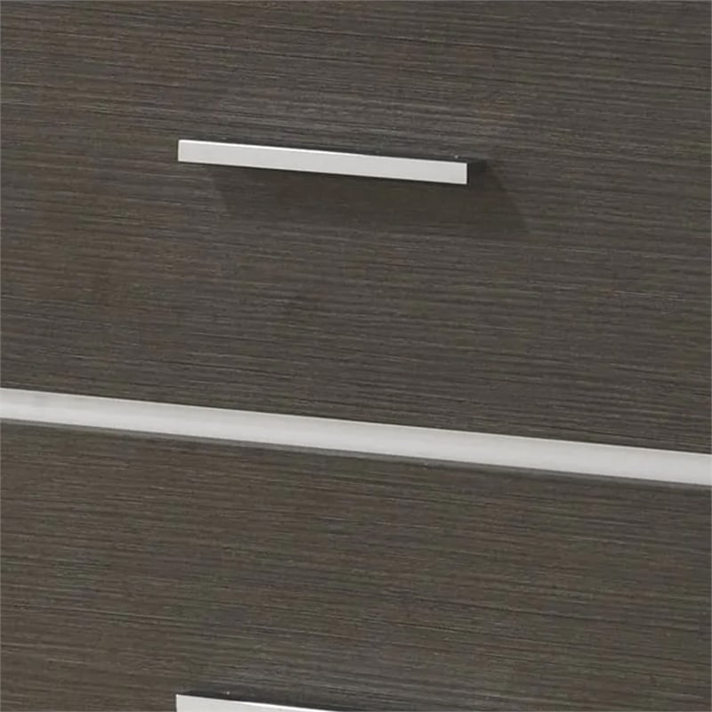 Benjara Hez Nightstand- 2 Drawers- Silver Trim- Modern Dark Brown Finish