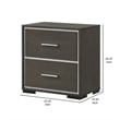 Benjara Hez Nightstand- 2 Drawers- Silver Trim- Modern Dark Brown Finish