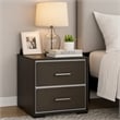 Benjara Hez Nightstand- 2 Drawers- Silver Trim- Modern Dark Brown Finish