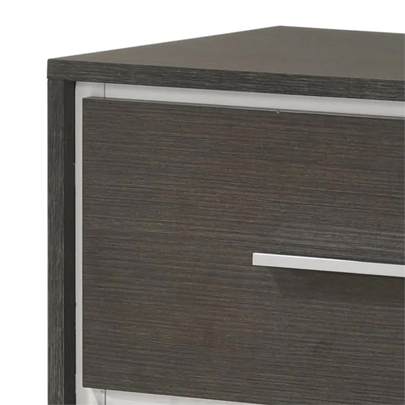 Benjara Hez Nightstand- 2 Drawers- Silver Trim- Modern Dark Brown Finish