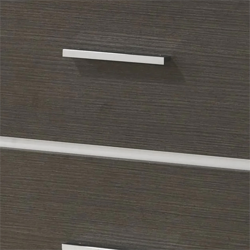 Benjara Hez Nightstand- 2 Drawers- Silver Trim- Modern Dark Brown Finish