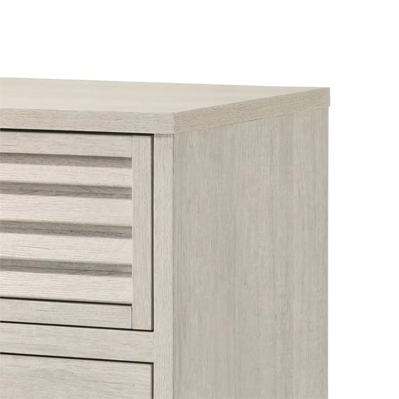 Benjara Sary Nightstand- 2 Drawers- Black Finger Handles- Off White Wood