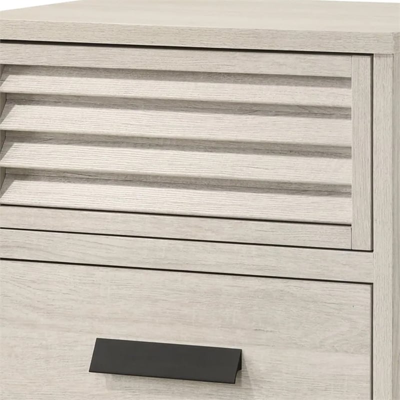 Benjara Sary Nightstand- 2 Drawers- Black Finger Handles- Off White Wood