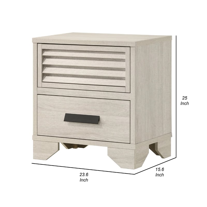 Benjara Sary Nightstand- 2 Drawers- Black Finger Handles- Off White Wood