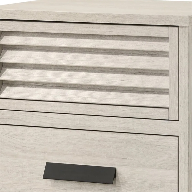 Benjara Sary Nightstand- 2 Drawers- Black Finger Handles- Off White Wood