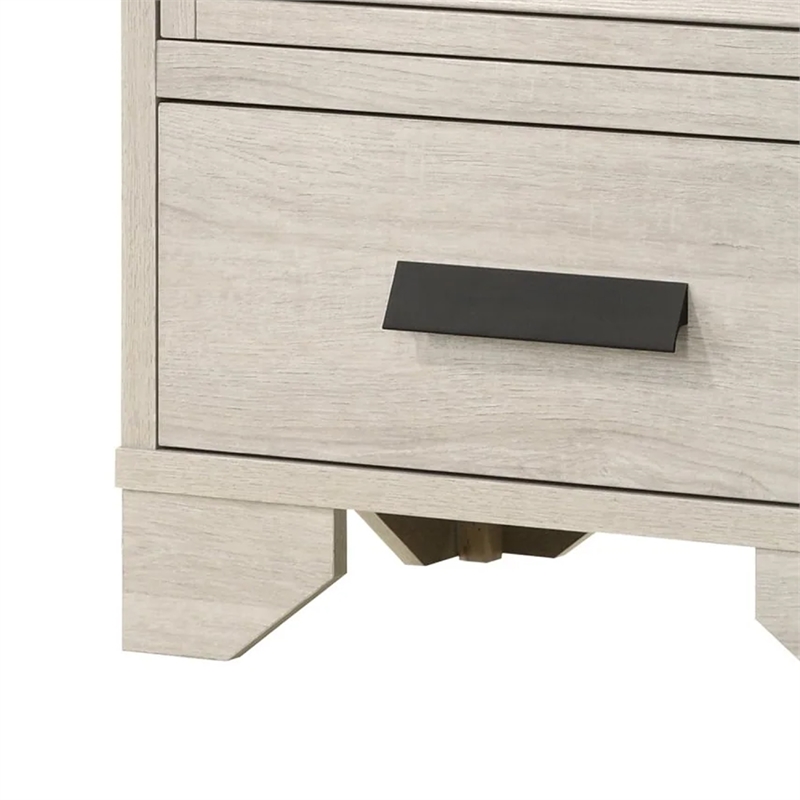 Benjara Sary Nightstand- 2 Drawers- Black Finger Handles- Off White Wood