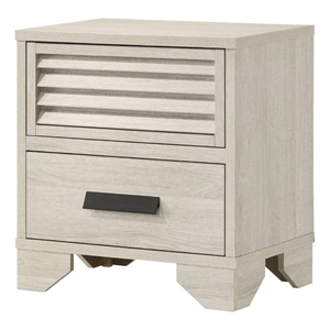 Benjara Sary Nightstand- 2 Drawers- Black Finger Handles- Off White Wood