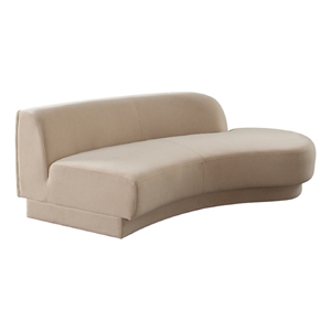 Benjara 84&quot Zema Curved Right Facing Sofa Chaise- Camel Brown Fabric