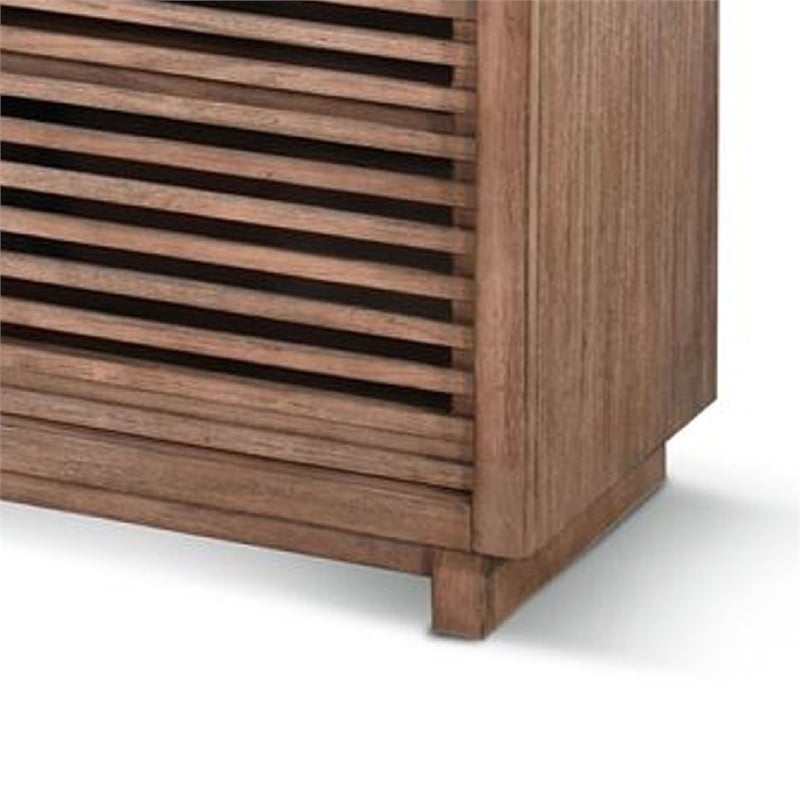 Benjara Jave TV Stand Media Cabinet- Slatted Doors- Shelves- Brown Wood- 85 Inch