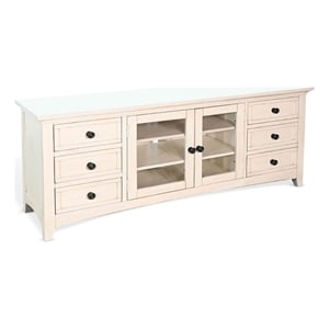 Benjara Xyla 72&quot TV Stand Media Cabinet- Glass Door- 6 Drawers- White