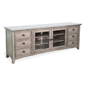Benjara Xyla 72&quot TV Stand Media Cabinet- Glass Door- 6 Drawers- Gray