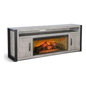 Benjara Zeka TV Console w/ Electric Fireplace Insert Space- Soundbar Shelf- Gray