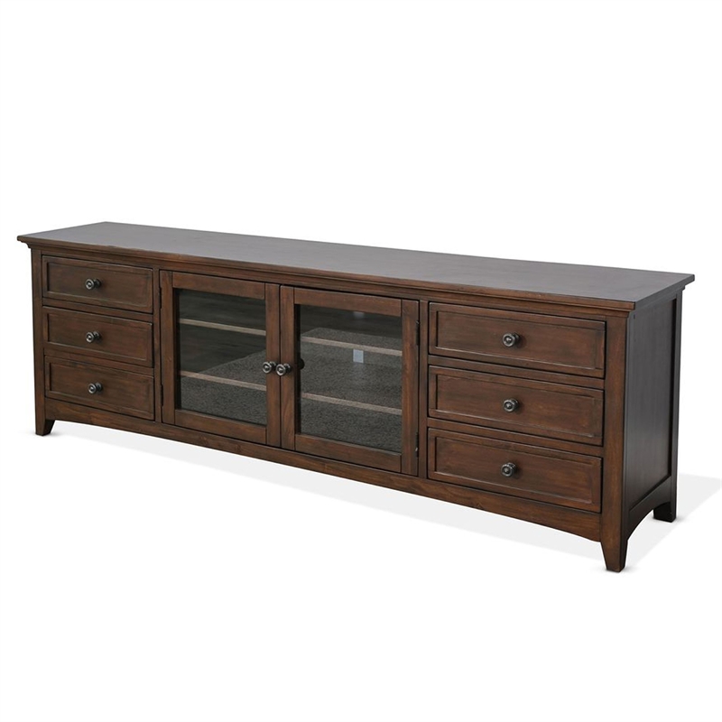 Benjara Lesy TV Media Entertainment Console- 82 Inch- 6 Drawers 2 Doors- Brown