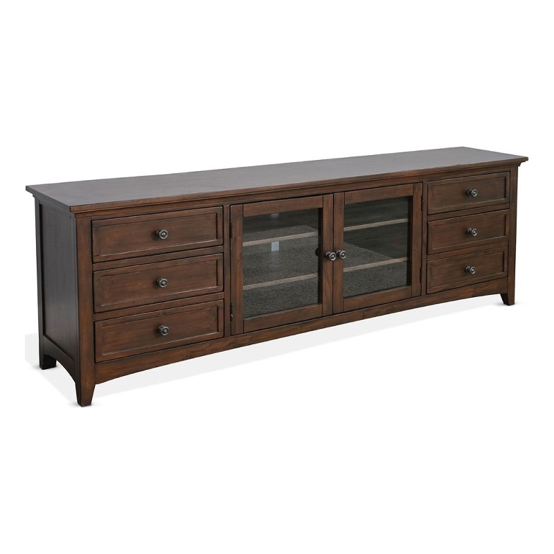 Benjara Lesy TV Media Entertainment Console- 82 Inch- 6 Drawers 2 Doors- Brown