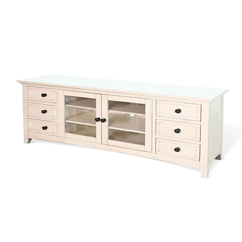 Benjara Lesy TV Media Entertainment Console- 82 Inch- 6 Drawers 2 Doors- Cream