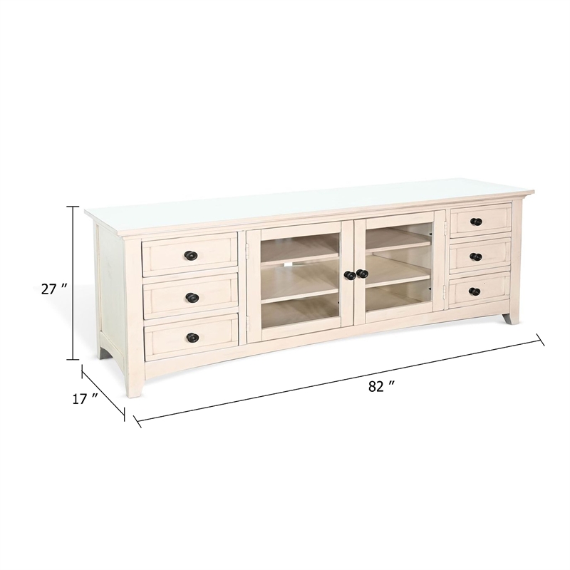Benjara Lesy TV Media Entertainment Console- 82 Inch- 6 Drawers 2 Doors- Cream
