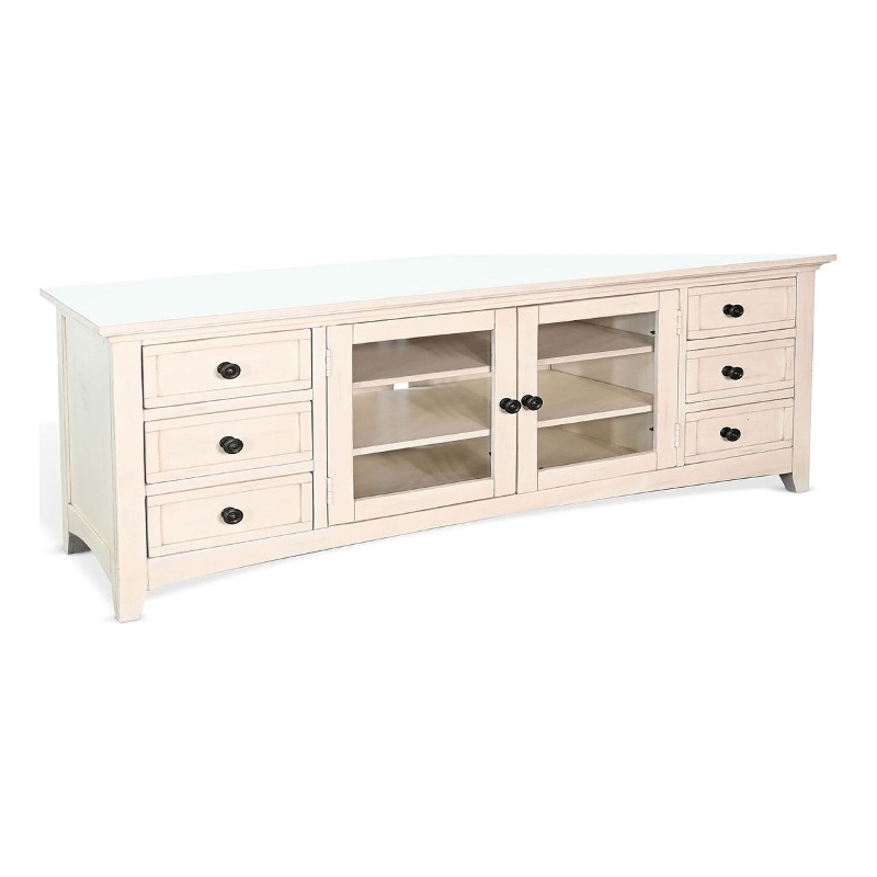 Benjara Lesy TV Media Entertainment Console- 82 Inch- 6 Drawers 2 Doors- Cream