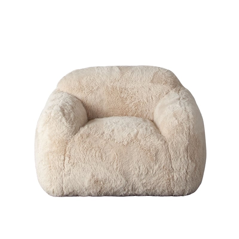 Benjara Accent Lounging Chair- Natural White Faux Fur- 44