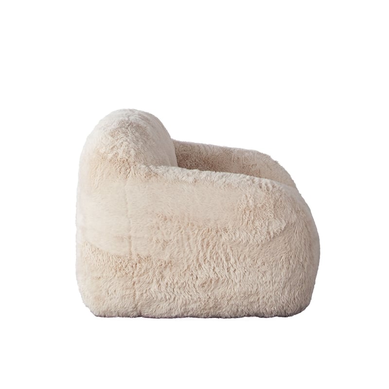 Benjara Accent Lounging Chair- Natural White Faux Fur- 44