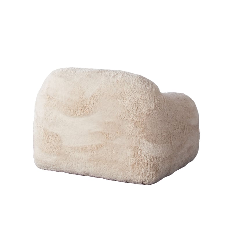 Benjara Accent Lounging Chair- Natural White Faux Fur- 44