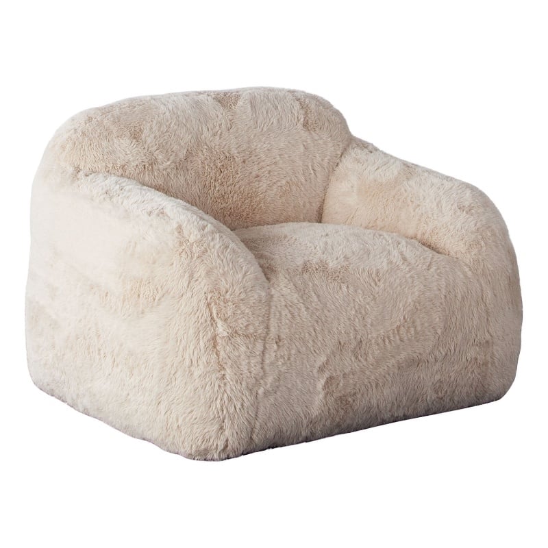 Benjara Accent Lounging Chair- Natural White Faux Fur- 44