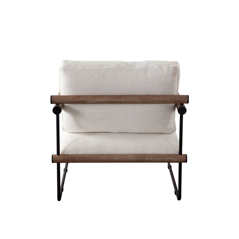 Benjara Accent Armchair- Brown Solid Wood Armrests- 31 Inch- Cream Fabric Seat