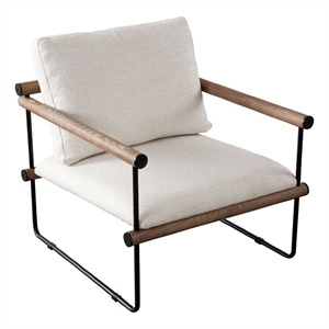 Benjara Accent Armchair- Brown Solid Wood Armrests- 31 Inch- Cream Fabric Seat