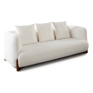 Benjara Kiol Sofa- 3 Accent Pillows- White Padded Polyester Seating- 88 Inch