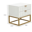 Benjara Fiva Nightstand- 2 Drawers- White Solid Mango Wood- Gold Iron Legs