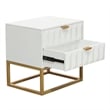 Benjara Fiva Nightstand- 2 Drawers- White Solid Mango Wood- Gold Iron Legs