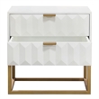 Benjara Fiva Nightstand- 2 Drawers- White Solid Mango Wood- Gold Iron Legs
