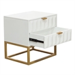 Benjara Fiva Nightstand- 2 Drawers- White Solid Mango Wood- Gold Iron Legs